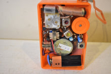 Load image into Gallery viewer, Tangerine Orange 60s Powertronic Unknown Model Portable AM Transistor Radio Excellent Condition Loud Clear Sounding!