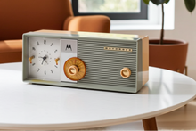 Load image into Gallery viewer, Olive Blue 1957 Motorola Model 5C15BW Vacuum Tube AM Clock Radio Rare Color Sounds Wonderful!