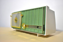 Load image into Gallery viewer, Peapod Green and White Retro Jetsons Vintage 1957 RCA Victor Model 1-C-3HE AM Vacuum Tube Radio Looks and Sounds Fantastic!