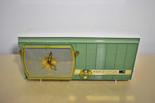 Load image into Gallery viewer, Peapod Green and White Retro Jetsons Vintage 1957 RCA Victor Model 1-C-3HE AM Vacuum Tube Radio Looks and Sounds Fantastic!