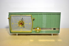 Load image into Gallery viewer, Peapod Green and White Retro Jetsons Vintage 1957 RCA Victor Model 1-C-3HE AM Vacuum Tube Radio Looks and Sounds Fantastic!