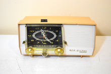 Load image into Gallery viewer, Almondine Tan 1959 RCA Victor 1-C-5EM Tube AM Clock Radio Works Great! Looks So MCM!