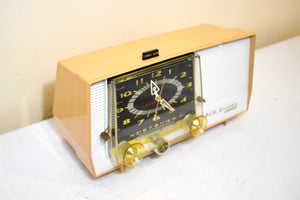 Almondine Tan 1959 RCA Victor 1-C-5EM Tube AM Clock Radio Works Great! Looks So MCM!