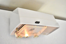 Load image into Gallery viewer, Beige Pink and White 1959 RCA Victor Model 1-C-5KE Vacuum Tube AM Clock Radio Beautiful Design and Sounds Fabulous!