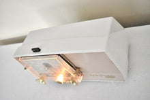 Load image into Gallery viewer, Beige Pink and White 1959 RCA Victor Model 1-C-5KE Vacuum Tube AM Clock Radio Beautiful Design and Sounds Fabulous!