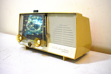 Load image into Gallery viewer, Honey Beige 1957 RCA Victor C-4EM Vacuum Tube AM Clock Radio Works Great! Looks So MCM!