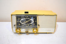 Load image into Gallery viewer, Honey Beige 1957 RCA Victor C-4EM Vacuum Tube AM Clock Radio Works Great! Looks So MCM!