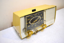 Load image into Gallery viewer, Honey Beige 1957 RCA Victor C-4EM Vacuum Tube AM Clock Radio Works Great! Looks So MCM!