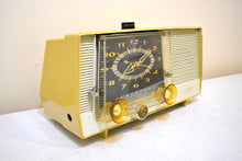 Load image into Gallery viewer, Honey Beige 1957 RCA Victor C-4EM Vacuum Tube AM Clock Radio Works Great! Looks So MCM!