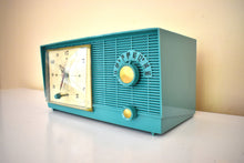Load image into Gallery viewer, Mediterranean Turquoise Vintage 1956 RCA Victor Model 6-C-5C Vacuum Tube AM Clock Radio So Sweet!