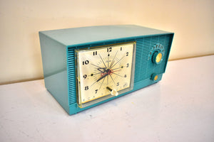 Bluetooth Ready To Go - Mediterranean Turquoise Vintage 1956 RCA Victor Model 6-C-5C Vacuum Tube AM Clock Radio So Sweet!