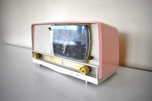 Load image into Gallery viewer, Powder Pink 1956 RCA Victor Model 8-C-7FE Vacuum Tube AM Clock Radio Excellent Condition Sounds Great!