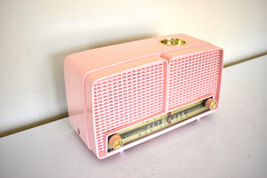 Sassy Pink 1957 RCA Victor Model 9-XL-1F Vacuum Tube Radio Dual Speaker Excellent Sound and Cigarette Lighter!