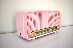 Sassy Pink 1957 RCA Victor Model 9-XL-1F Vacuum Tube Radio Dual Speaker Excellent Sound and Cigarette Lighter!