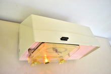 Load image into Gallery viewer, Carnation Pink and White 1959 RCA Victor Model C-4FE Vacuum Tube AM Clock Radio Beautiful Design and Sounds Fabulous!