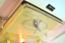 Load image into Gallery viewer, Carnation Pink and White 1959 RCA Victor Model C-4FE Vacuum Tube AM Clock Radio Beautiful Design and Sounds Fabulous!