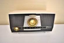 Load image into Gallery viewer, Charcoal and White 1957 RCA Model X-4JE Vacuum Tube AM Radio Works Great Dual Speaker Sound!