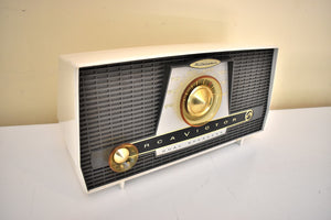 Charcoal and White 1957 RCA Model X-4JE Vacuum Tube AM Radio Works Great Dual Speaker Sound!