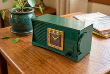 Load image into Gallery viewer, Emerald Green 1954 Travler Model 55C42 Vacuum Tube AM Radio Rare Design and Color! Sounds Great! Excellent Condition!