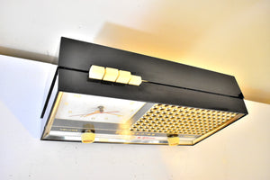 Regency Black Gold 1957 Sylvania Model 1322 Vacuum Tube AM Clock Radio Alarm Excellent Condition! Top-of-Line Model! Flashy!