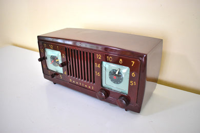 Burgundy Swirl 1953 Sentinel Model 1U346 Vacuum Tube AM Clock Radio So Sweet! Rare! Sounds Fantastic!