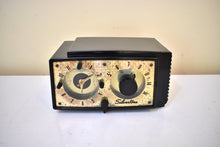Load image into Gallery viewer, Obsidian Black 1953 Silvertone Model 3007 Vacuum Tube AM Clock Radio Excellent Condition! Rare Model!