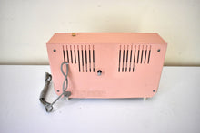 Load image into Gallery viewer, Peony Pink and Ivory 1964 Silvertone Model 5039 &#39;Magic Glow&#39; AM Vacuum Tube Alarm Clock Radio Looks Great Sounds Marvelous! Rare Working Clock Light!