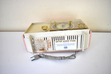 Load image into Gallery viewer, Peony Pink and Ivory 1964 Silvertone Model 5039 &#39;Magic Glow&#39; AM Vacuum Tube Alarm Clock Radio Looks Great Sounds Marvelous! Rare Working Clock Light!