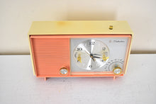 Load image into Gallery viewer, Pink and Ivory 1964 Silvertone Model 5039 Vacuum Tube AM Clock Radio Excellent Condition and Great Sounding!
