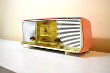 Load image into Gallery viewer, Peony Pink 1959 Silvertone Model 9027 Vacuum Tube AM Clock Radio Rare Model! Rescued From House Fire!