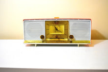 Load image into Gallery viewer, Peony Pink 1959 Silvertone Model 9027 Vacuum Tube AM Clock Radio Rare Model! Rescued From House Fire!