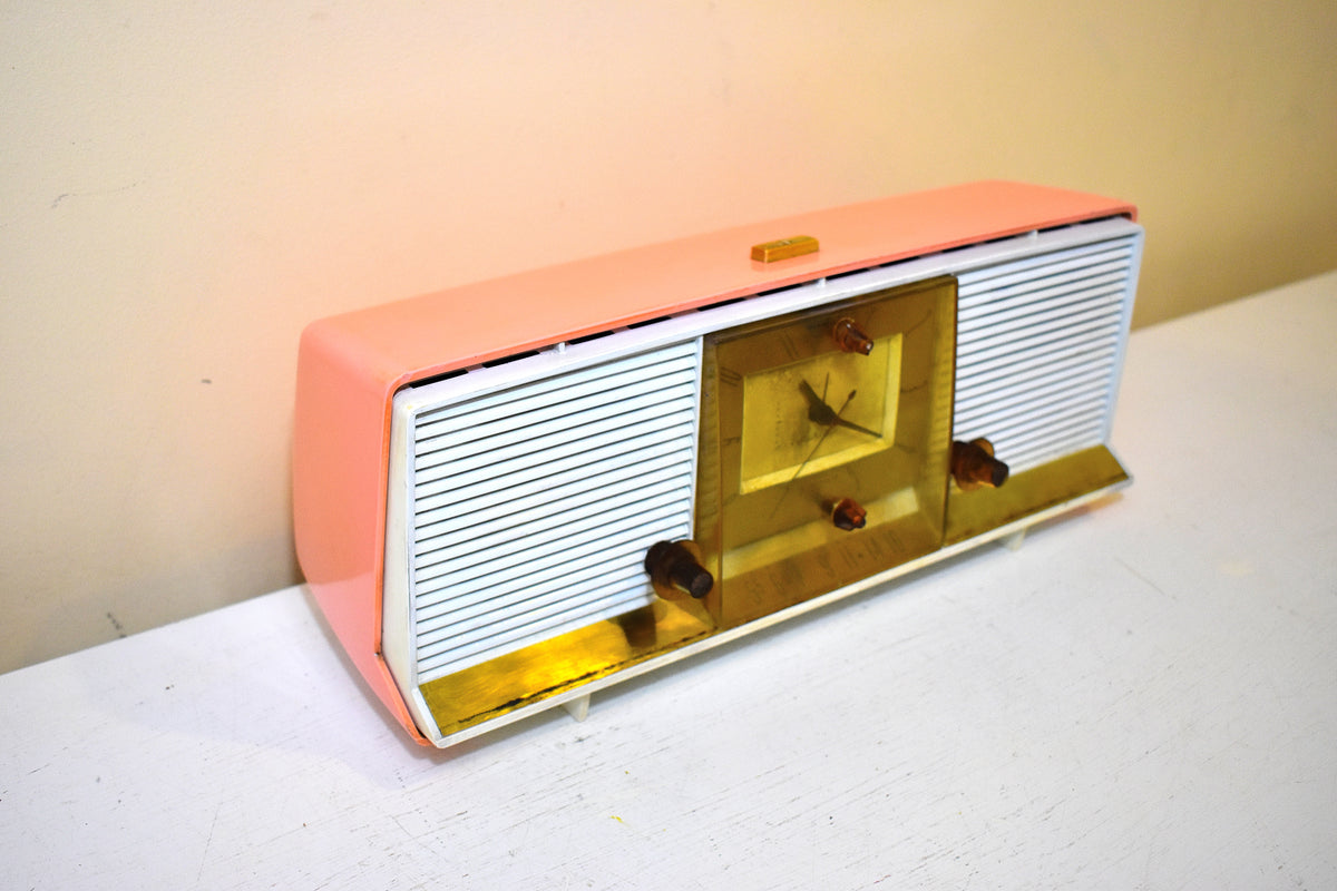 Peony Pink 1959 Silvertone Model 9027 Vacuum Tube AM Clock Radio Rare ...