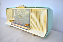 Load image into Gallery viewer, Celeste Blue and White 1959 Silvertone Model 9027 Vacuum Tube AM Clock Radio Super Rare Model!