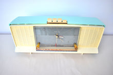 Load image into Gallery viewer, Celeste Blue and White 1959 Silvertone Model 9027 Vacuum Tube AM Clock Radio Super Rare Model!