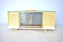 Load image into Gallery viewer, Celeste Blue and White 1959 Silvertone Model 9027 Vacuum Tube AM Clock Radio Super Rare Model!