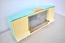 Load image into Gallery viewer, Celeste Blue and White 1959 Silvertone Model 9027 Vacuum Tube AM Clock Radio Super Rare Model!