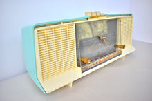 Load image into Gallery viewer, Celeste Blue and White 1959 Silvertone Model 9027 Vacuum Tube AM Clock Radio Super Rare Model!