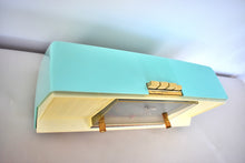Load image into Gallery viewer, Celeste Blue and White 1959 Silvertone Model 9027 Vacuum Tube AM Clock Radio Super Rare Model!