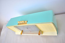 Load image into Gallery viewer, Celeste Blue and White 1959 Silvertone Model 9027 Vacuum Tube AM Clock Radio Super Rare Model!