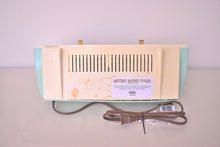 Load image into Gallery viewer, Celeste Blue and White 1959 Silvertone Model 9027 Vacuum Tube AM Clock Radio Super Rare Model!