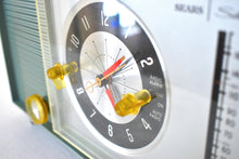 Load image into Gallery viewer, Monterey Blue 1964 Silvertone Model 4035 Vacuum Tube AM Clock Radio Excellent Condition and Great Sounding!