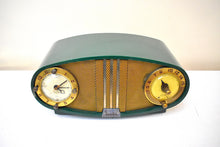 Load image into Gallery viewer, Football Green 1954 Sparton Model 5A4C Vacuum Tube AM Clock Radio Rare Model and Color Sounds Fantastic!