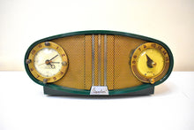 Load image into Gallery viewer, Football Green 1954 Sparton Model 5A4C Vacuum Tube AM Clock Radio Rare Model and Color Sounds Fantastic!