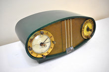 Load image into Gallery viewer, Football Green 1954 Sparton Model 5A4C Vacuum Tube AM Clock Radio Rare Model and Color Sounds Fantastic!