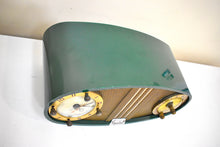 Load image into Gallery viewer, Football Green 1954 Sparton Model 5A4C Vacuum Tube AM Clock Radio Rare Model and Color Sounds Fantastic!