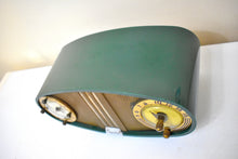 Load image into Gallery viewer, Football Green 1954 Sparton Model 5A4C Vacuum Tube AM Clock Radio Rare Model and Color Sounds Fantastic!