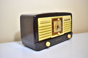 Umber Brown Bakelite 1952 Sylvania Model 540M Vacuum Tube AM Clock Radio Beautiful and Works Like a Charm!