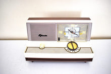 画像をギャラリービューアに読み込む, Lavender Mauve Tan 1960 Sylvania Model 5C12 Vacuum Tube AM Clock Radio Alarm Excellent Condition! Very Unique Profile and Color!
