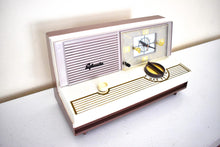 Charger l&#39;image dans la galerie, Lavender Mauve Tan 1960 Sylvania Model 5C12 Vacuum Tube AM Clock Radio Alarm Excellent Condition! Very Unique Profile and Color!