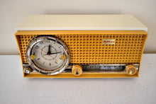 Load image into Gallery viewer, Harvest Gold 1963 Travler Model 59C22 AM Vacuum Tube Alarm Clock Radio Sounds Great! Excellent Condition with Rare Working Clock Light!